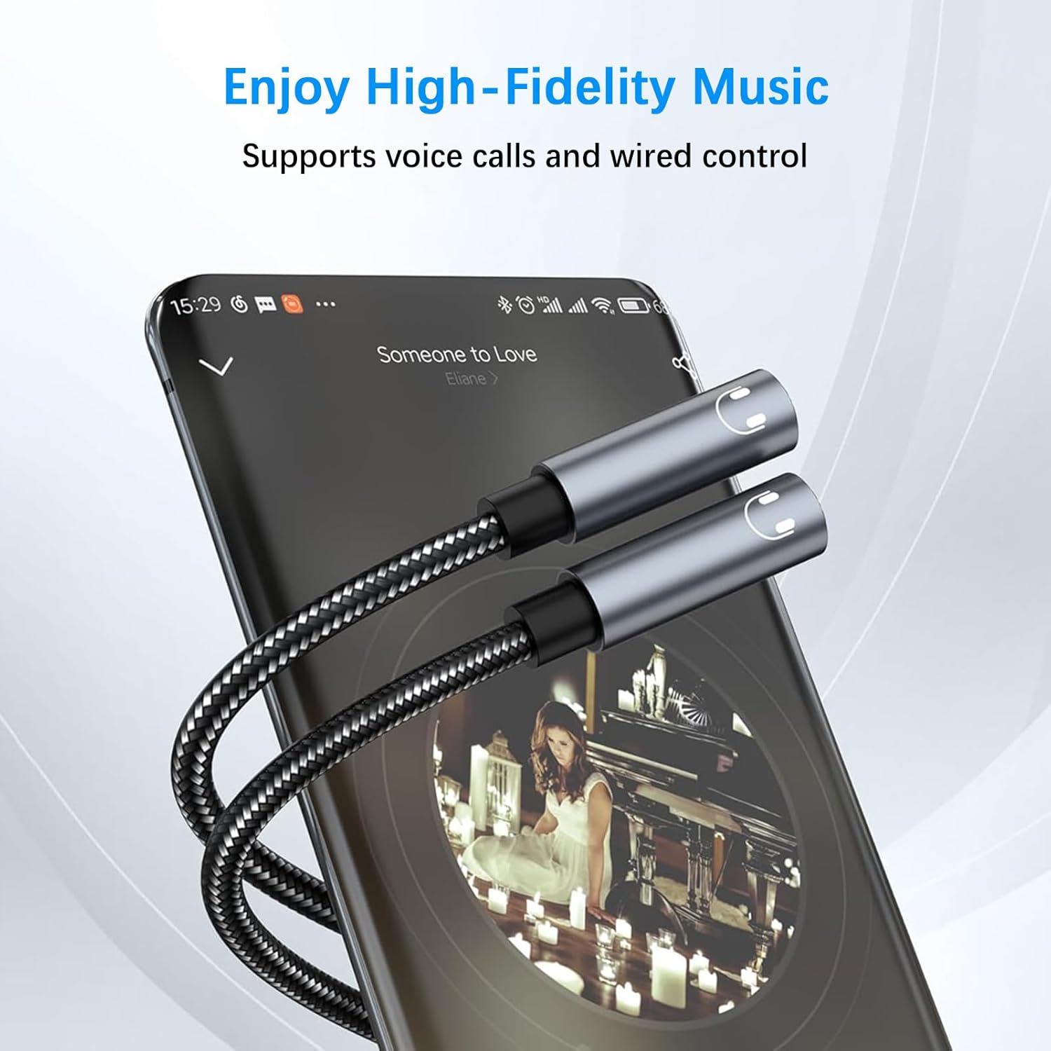 USB-C to 3.5mm Aux Audio Splitter 2-in-1 Adapter for iPhone 16 15 Galaxy Pixel