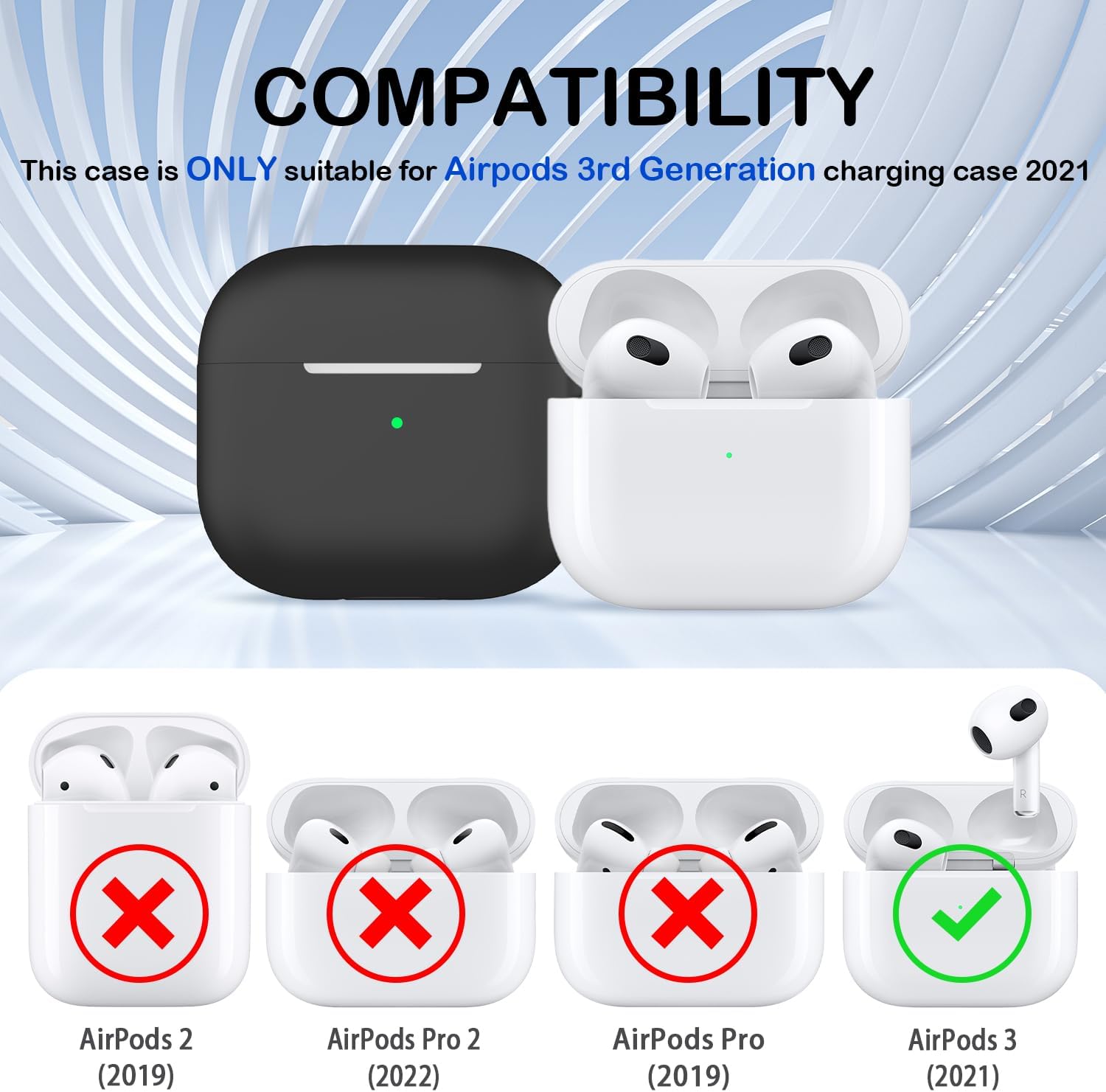 AirPods 3 Case Cover 2021 Military-Grade Silicone with Keychain