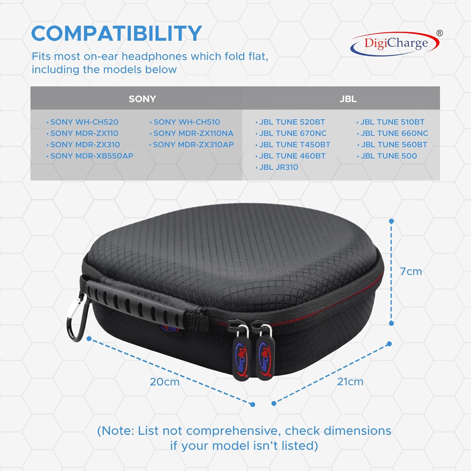 Digicharge Carry Case for Sony & JBL Foldable On-Ear Headphones