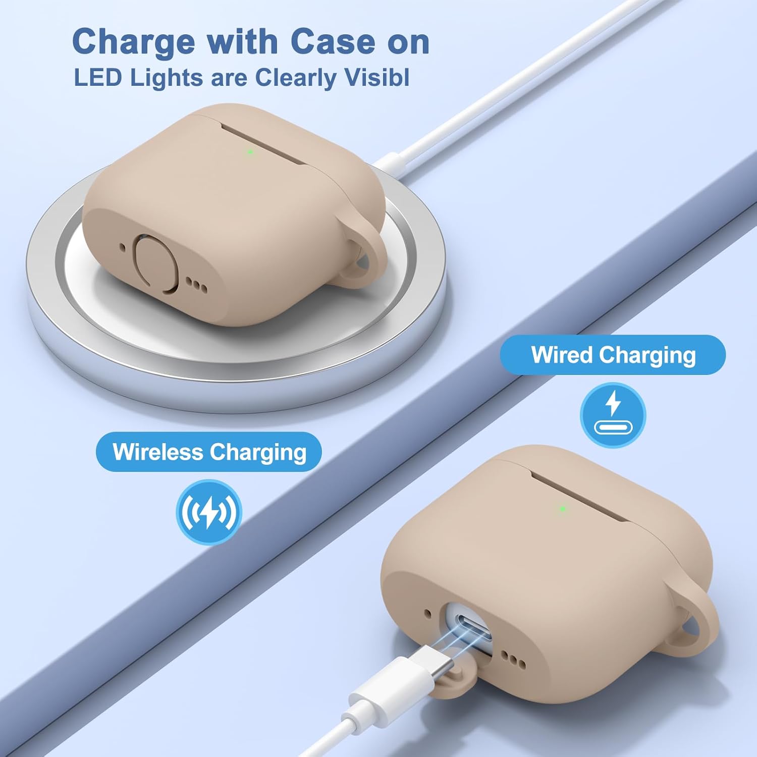 AirPods 4 Silicone Case 2024 with Carabiner Soft Protective Cover Milk Tea