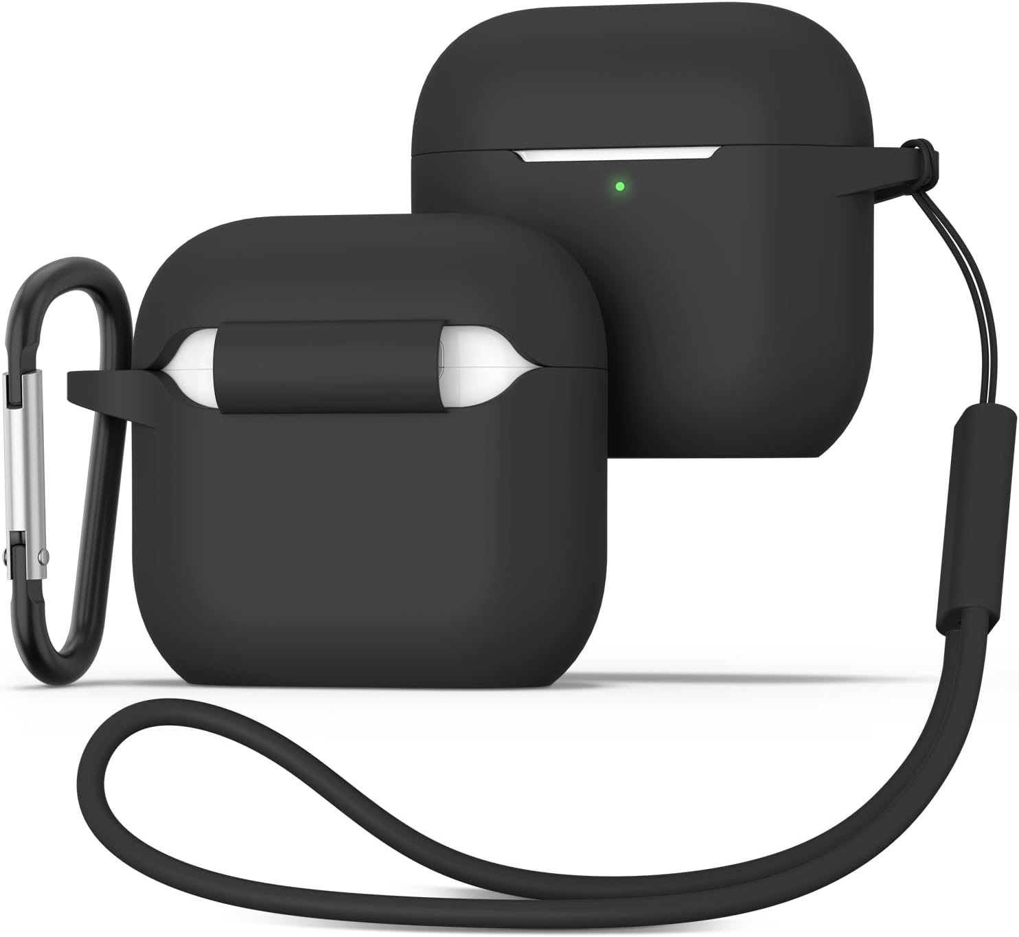 Silicone Case for AirPods 4 (2024) with Carabiner & Cleaner Pen Black