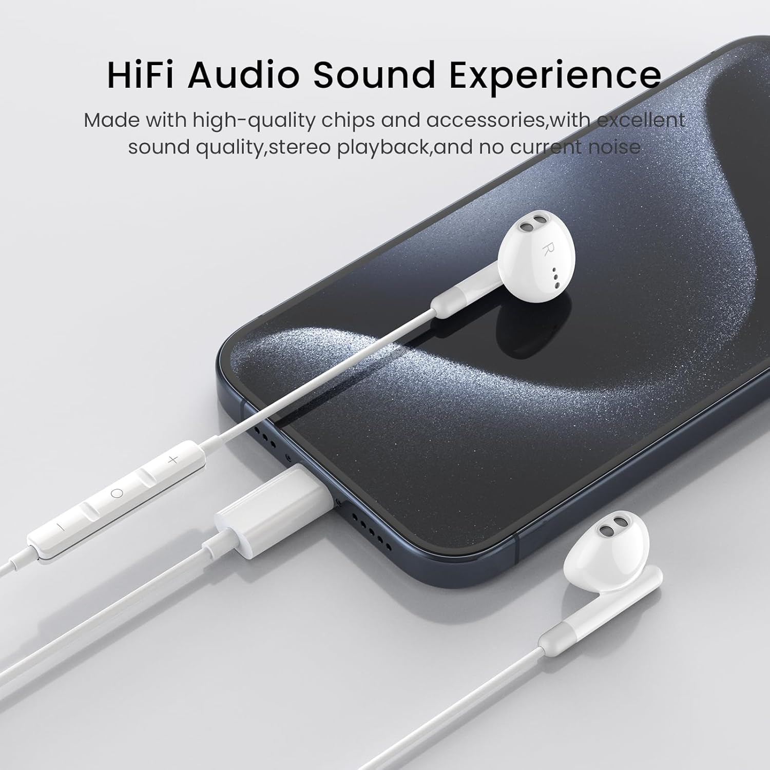 USB-C Earbuds with Mic & Volume Control for iPhone & Samsung