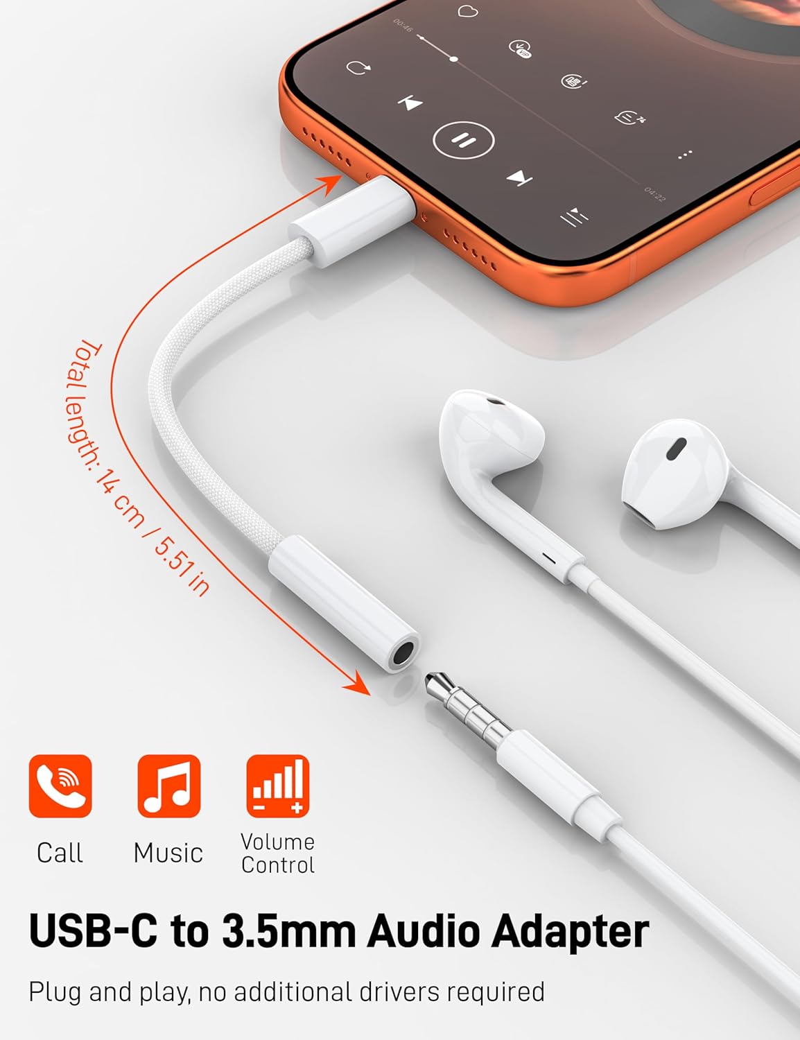 USB C to 3.5mm Headphone Adapter iPhone 17 Pro Max Samsung S25 Pixel 70C