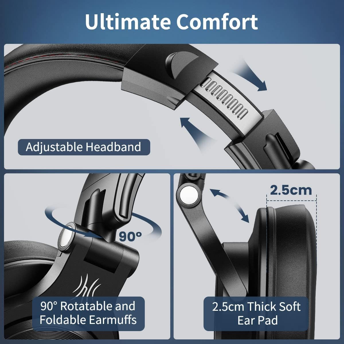 Foldable Studio Monitoring Headphones with HiFi Stereo Audio