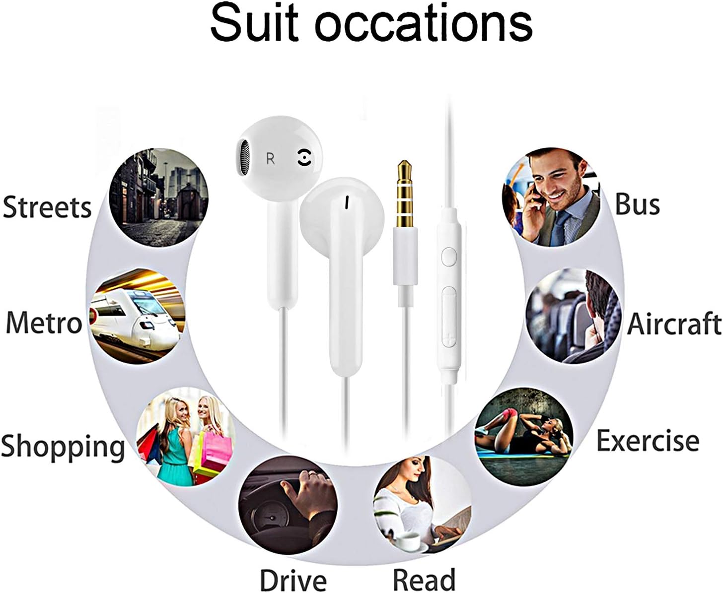 2 Pack Wired Earphones In-Ear Headphones with Mic, Noise Isolating Earbuds for Phone, Samsung, Laptop