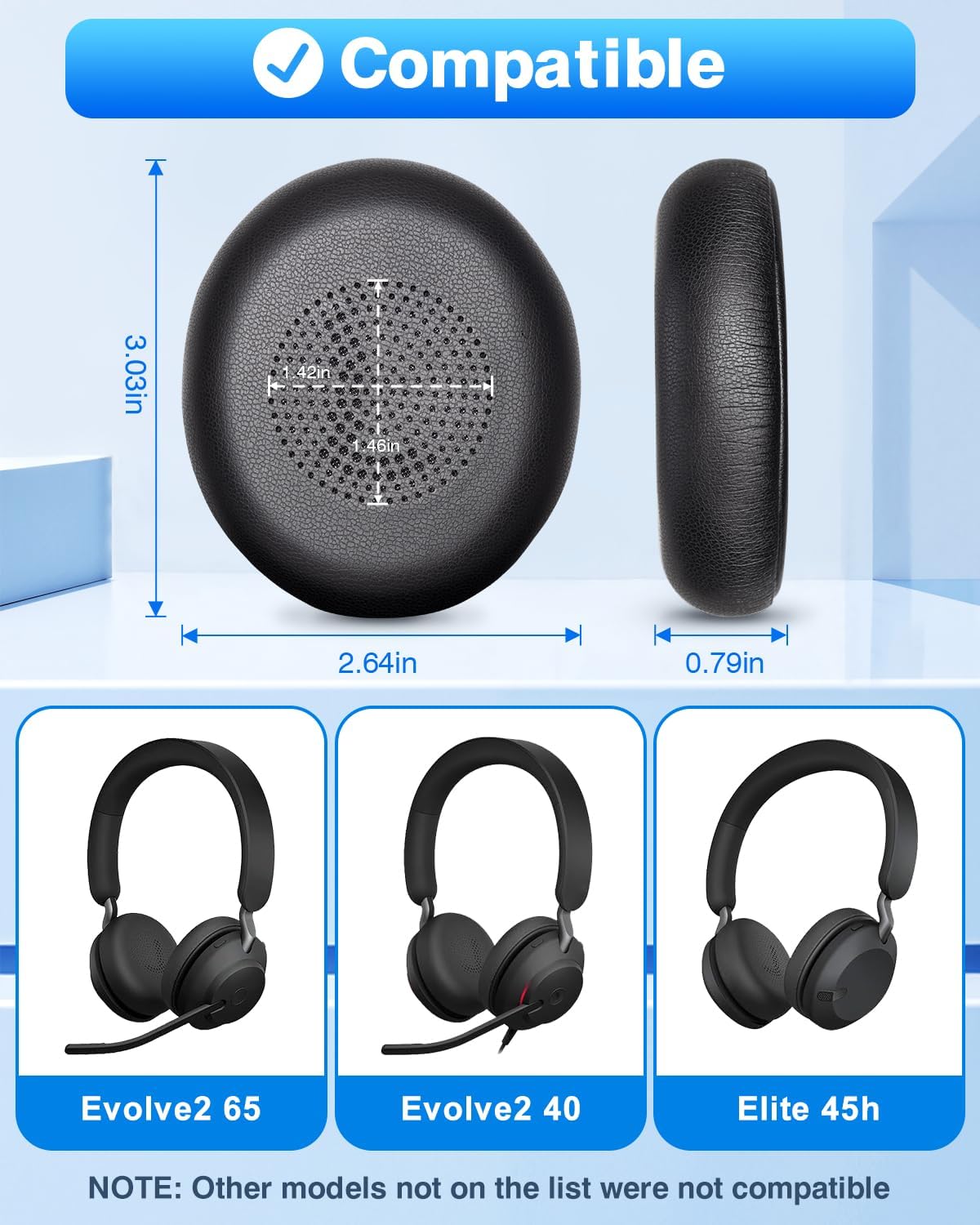 Jabra Evolve2 65/40/Elite 45h Replacement Earpads Soft Leather Black