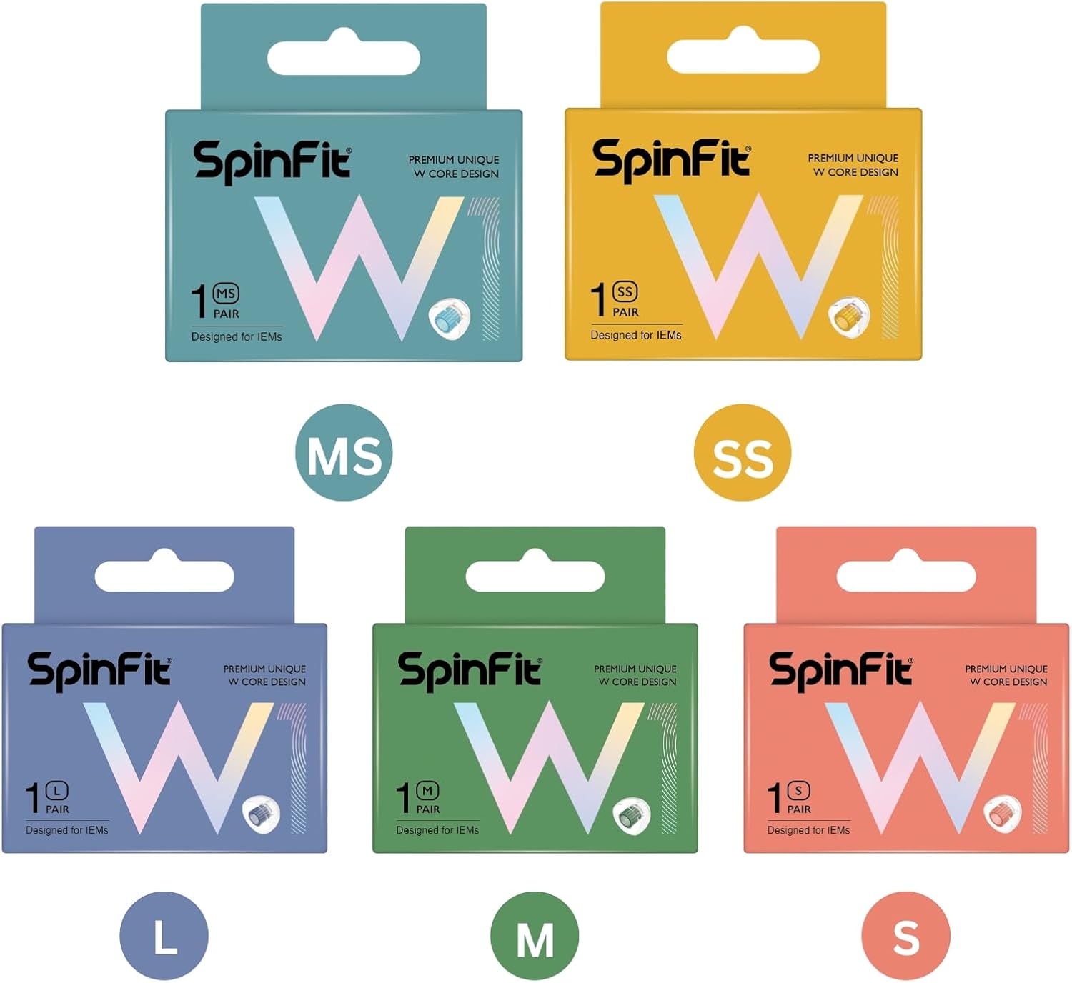 SpinFit W1 L Silicone Ear Tips for IEM, Stable Medical-Grade Fit