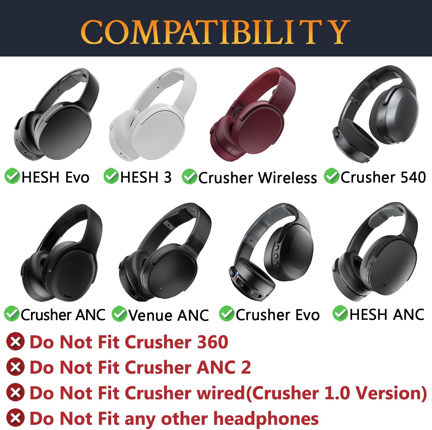 SOULWIT Earpads for Skullcandy Crusher Evo & Hesh ANC Black