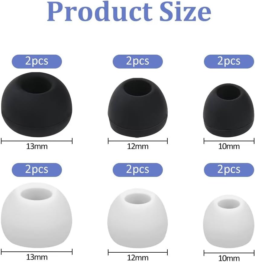 WR6 Replacement Earbud Tips Silicone Earphone Buds S/M/L Black White