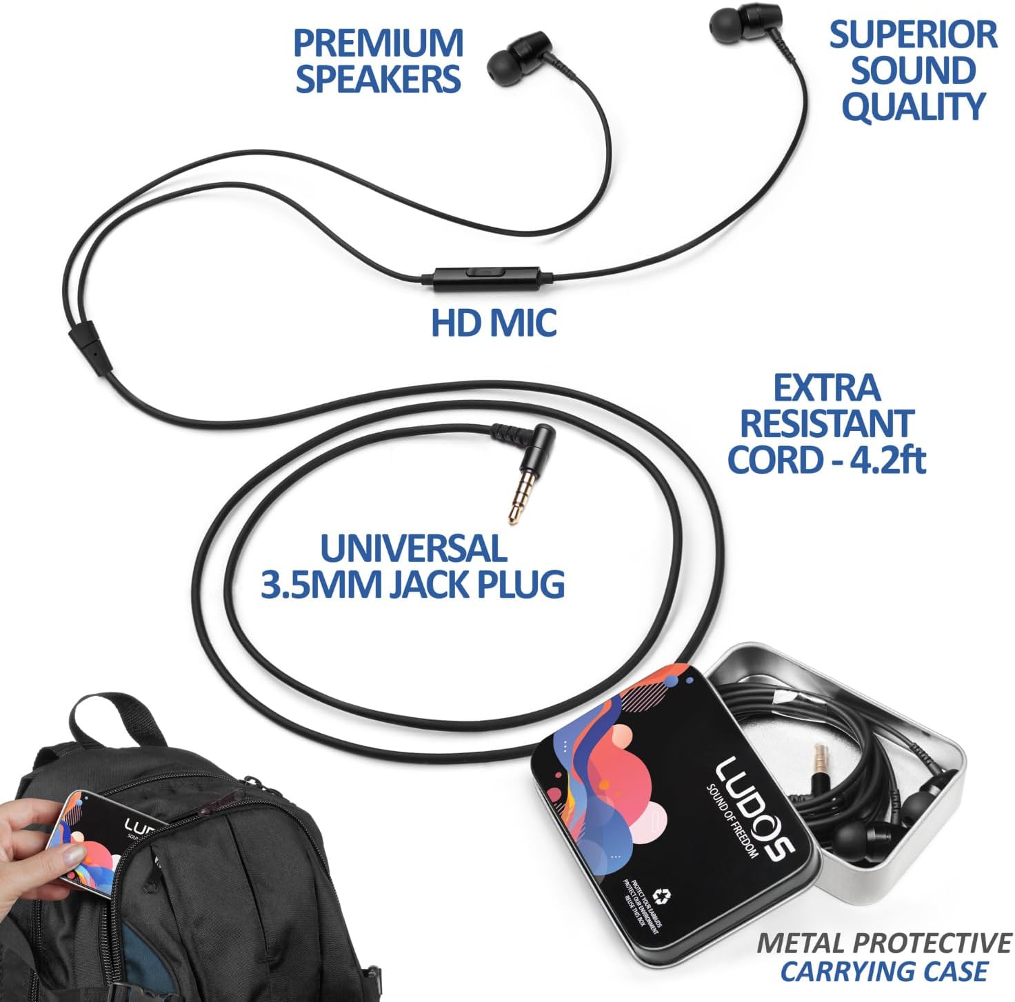 Ludos OMNITONE Wired Earbuds with Mic | Noise Isolating 3.5mm Jack, 5Y