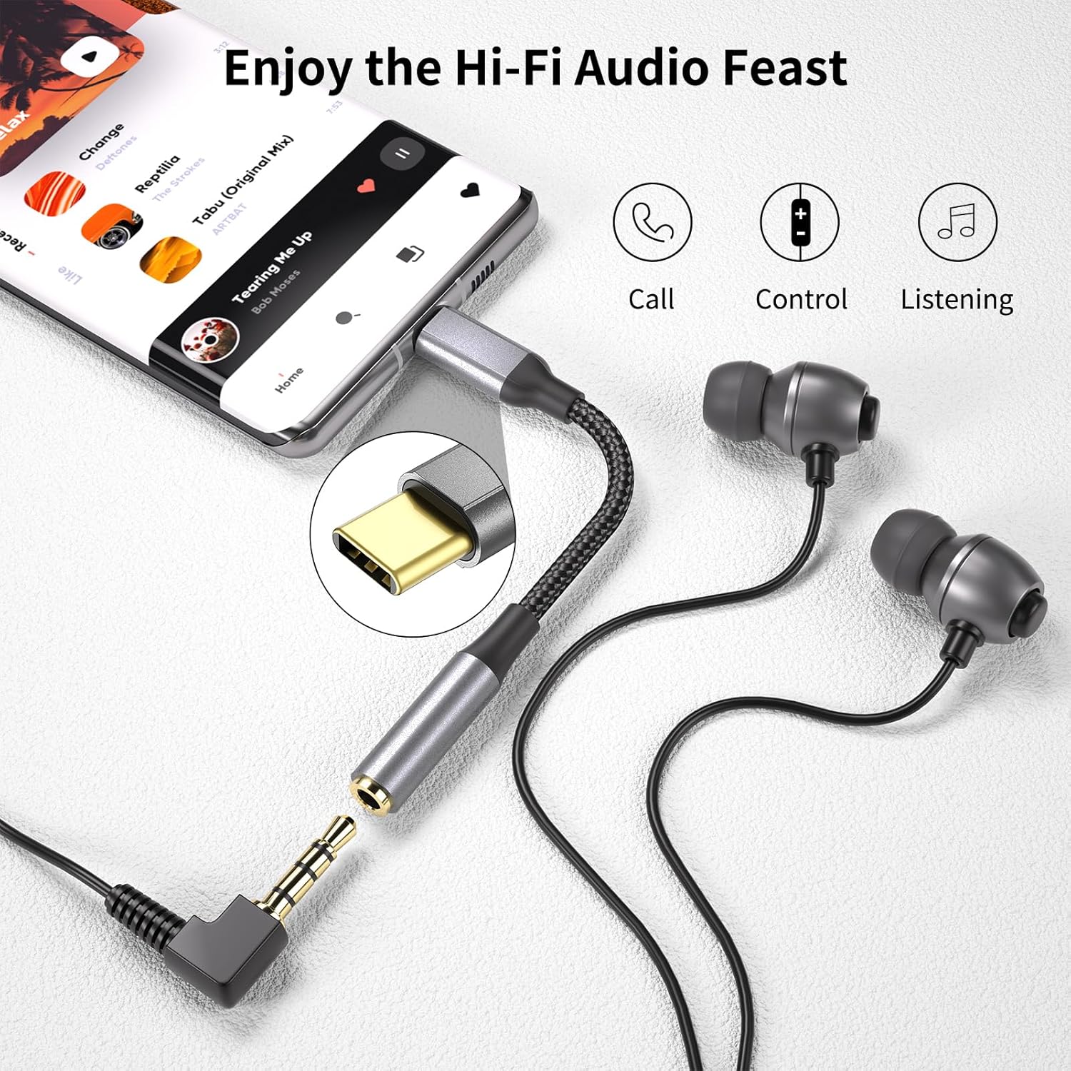 USB C to 3.5mm Audio Adapter, HiFi DAC Headphone Jack Converter 2 Pack