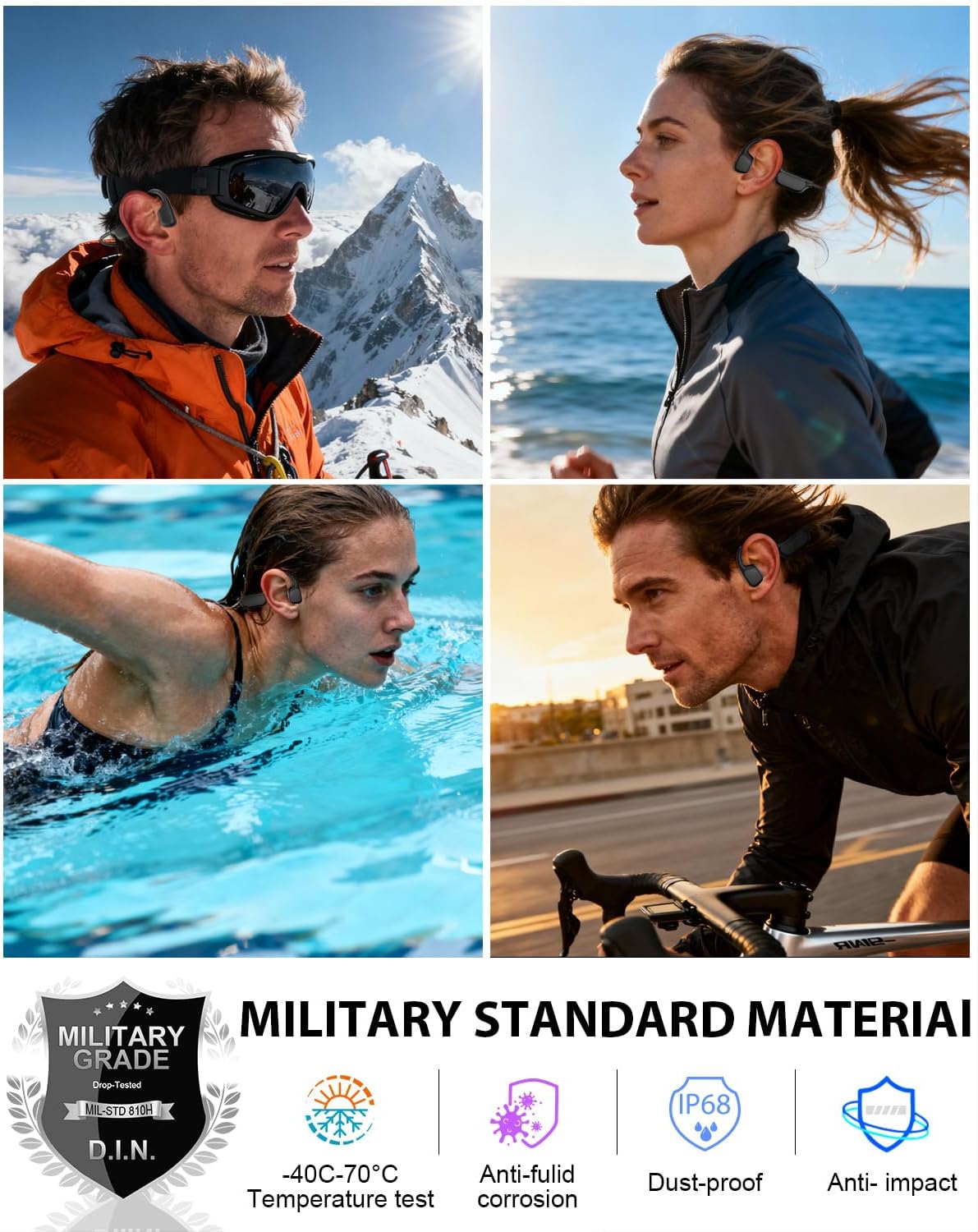 Bone Conduction Headphones | IPX8, 8GB MP3, Bluetooth 6.0, 12H Playtime