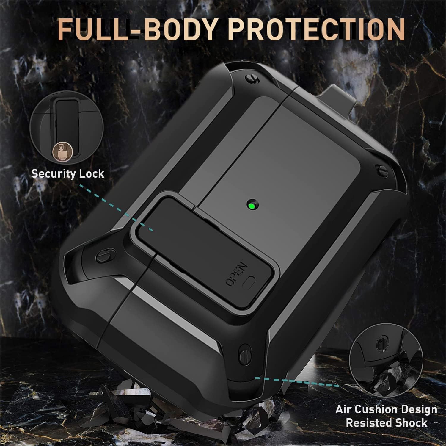 OTOPO AirPods Pro 2/1 Rugged Case Cover with Lock Clip, Shockproof Skin Black