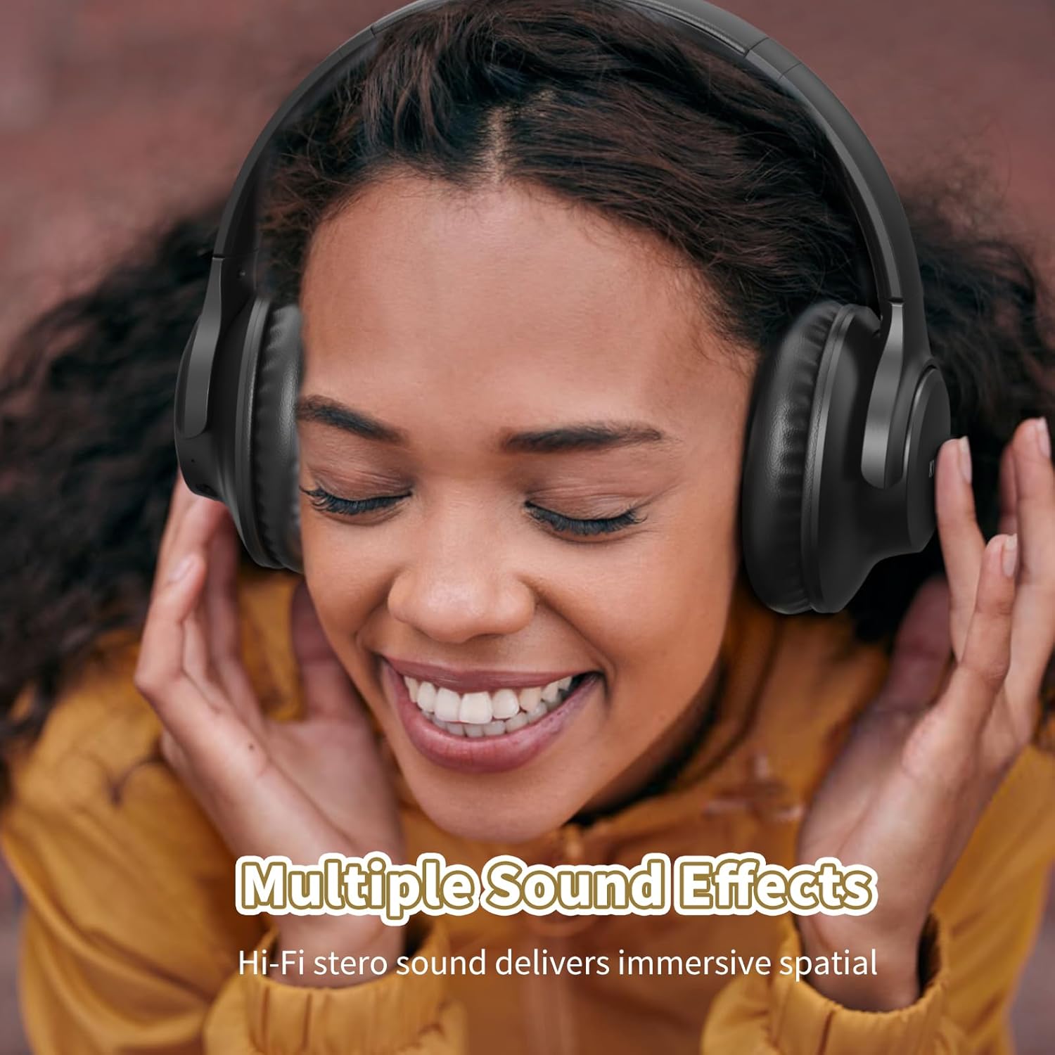 Wireless Over-Ear Bluetooth Headphones, 65H Battery, Deep Bass, HiFi Sound, Mic, Black