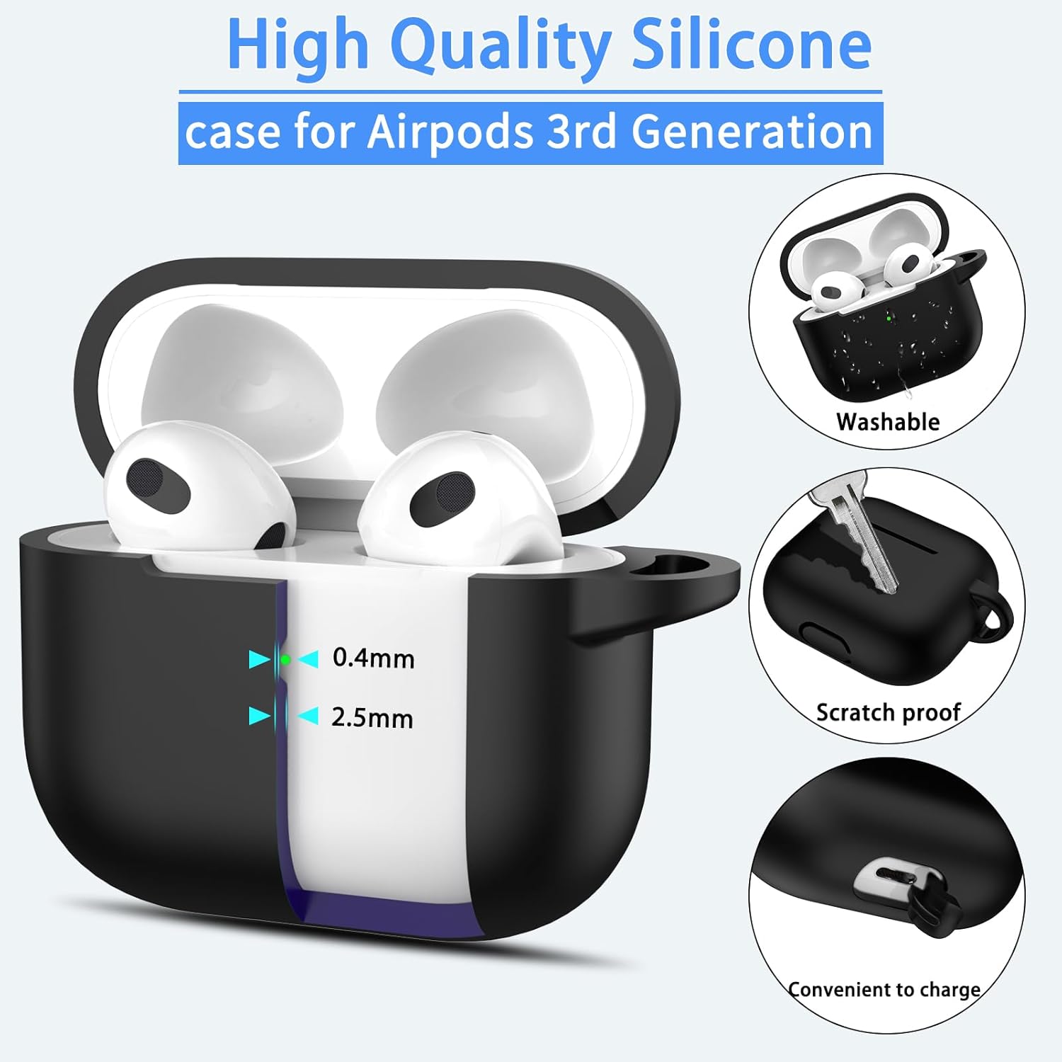 AirPods 3 Case Cover 2021 Military-Grade Silicone with Keychain