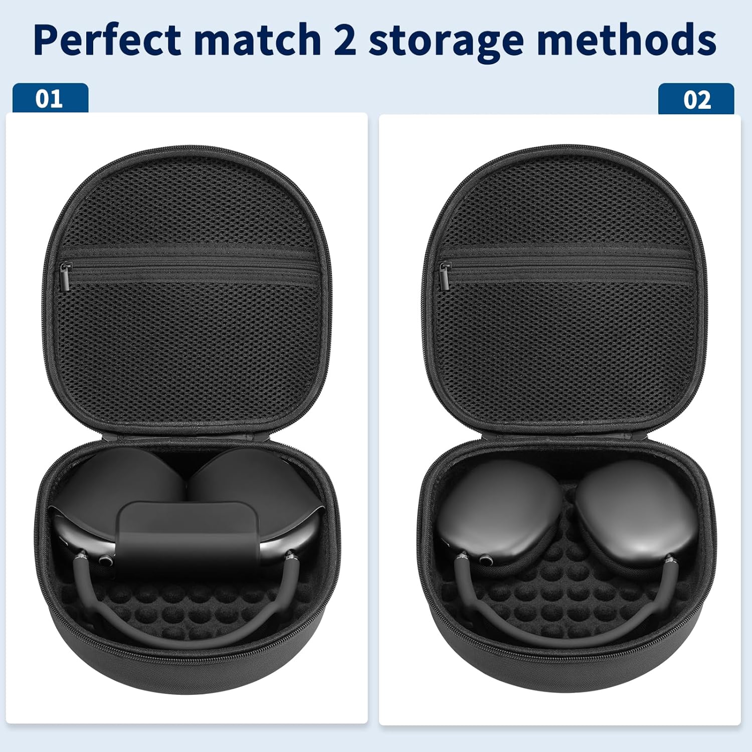 AirPods Max Hard Case, Portable Travel Bag with Zipper & Mesh Pouch