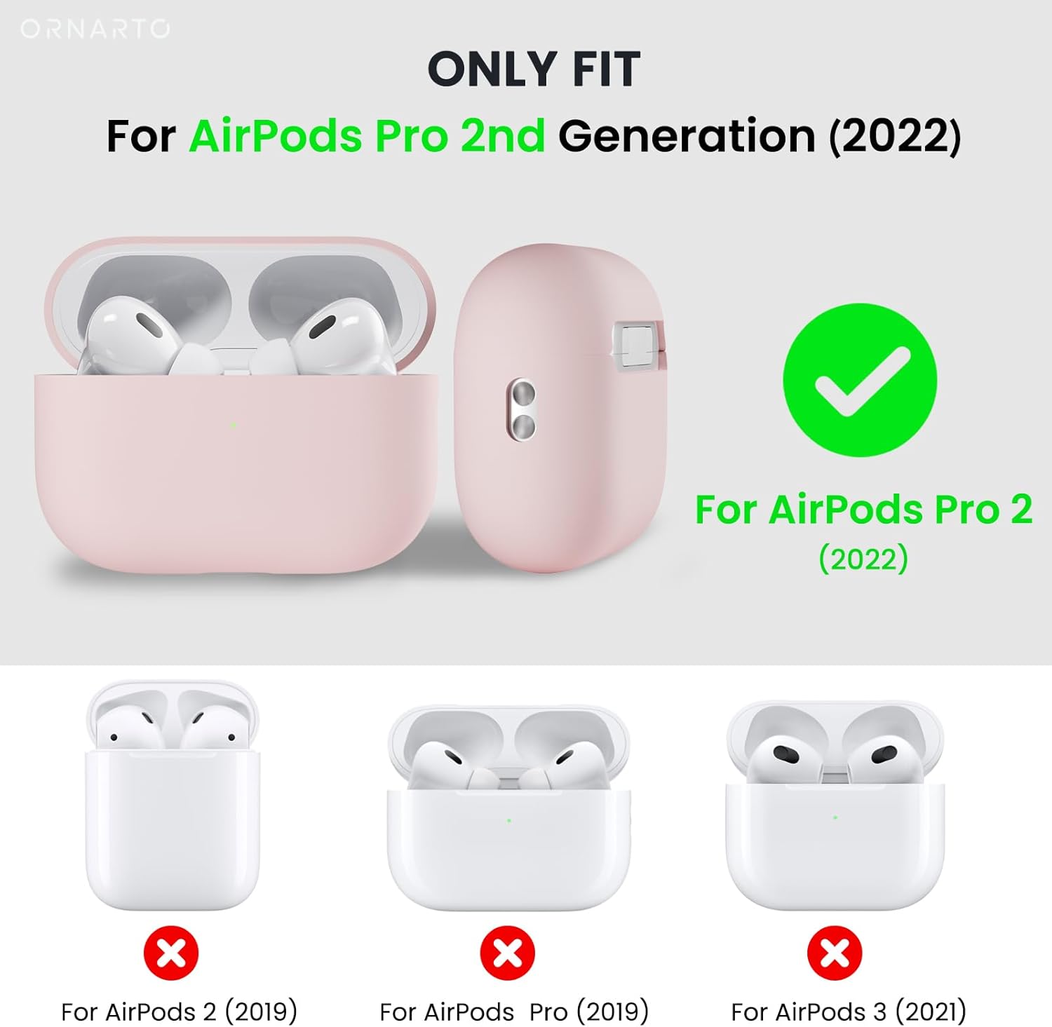 ORNARTO AirPods Pro 2 Case, Liquid Silicone Cover with Lanyard Pink