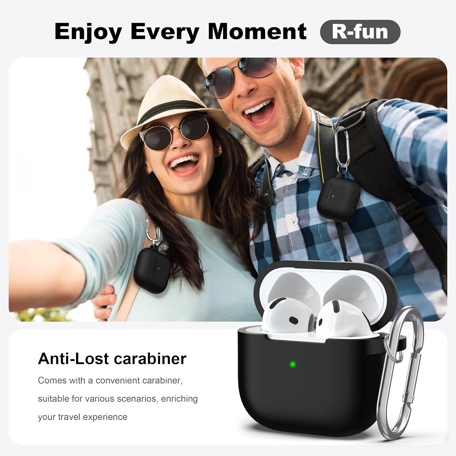AirPods 4 Shockproof Silicone Case with Keychain & Cleaner, Black