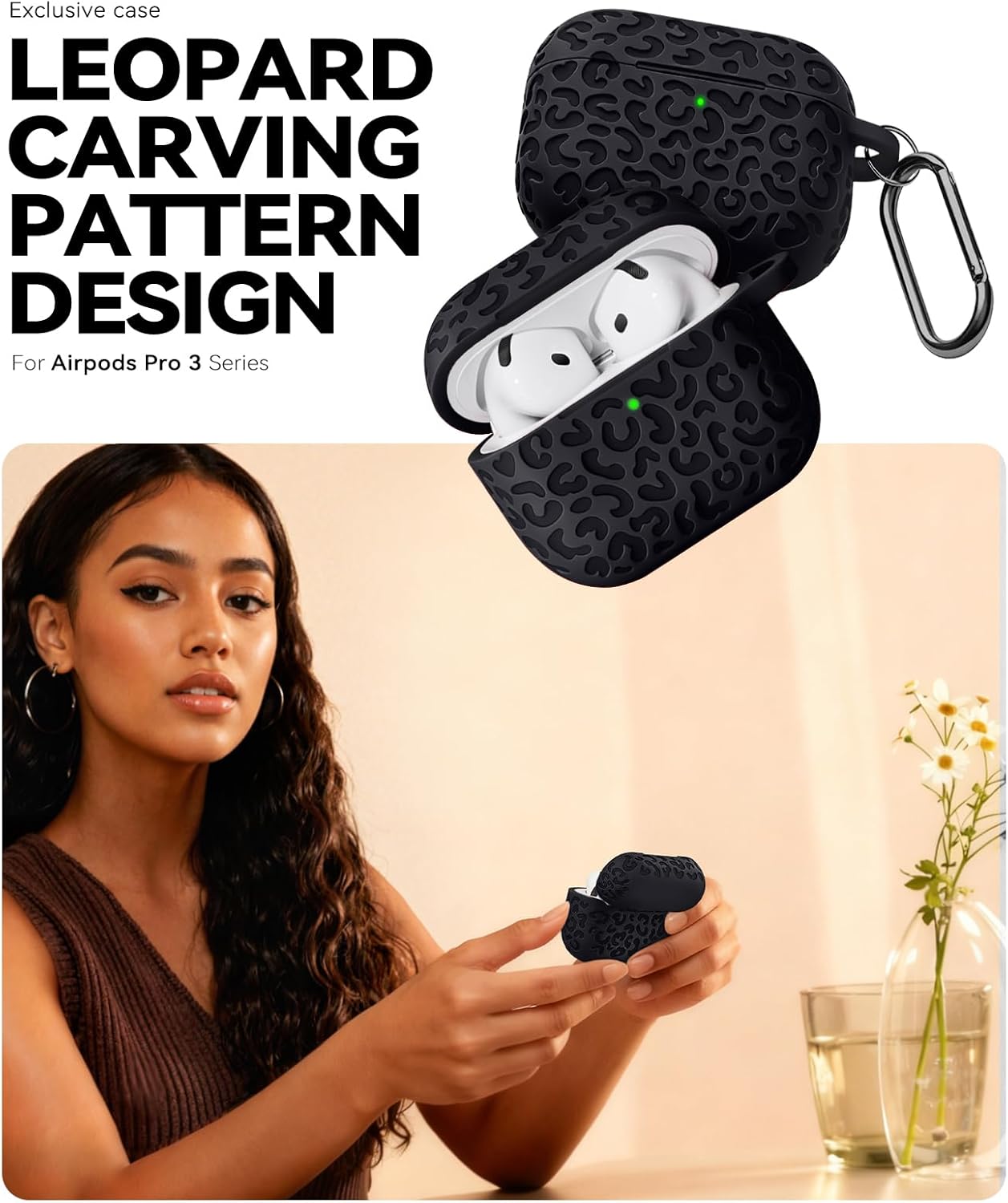 AirPods 4 Case 2024 Leopard Silicone Cover with Keychain & Cleaner