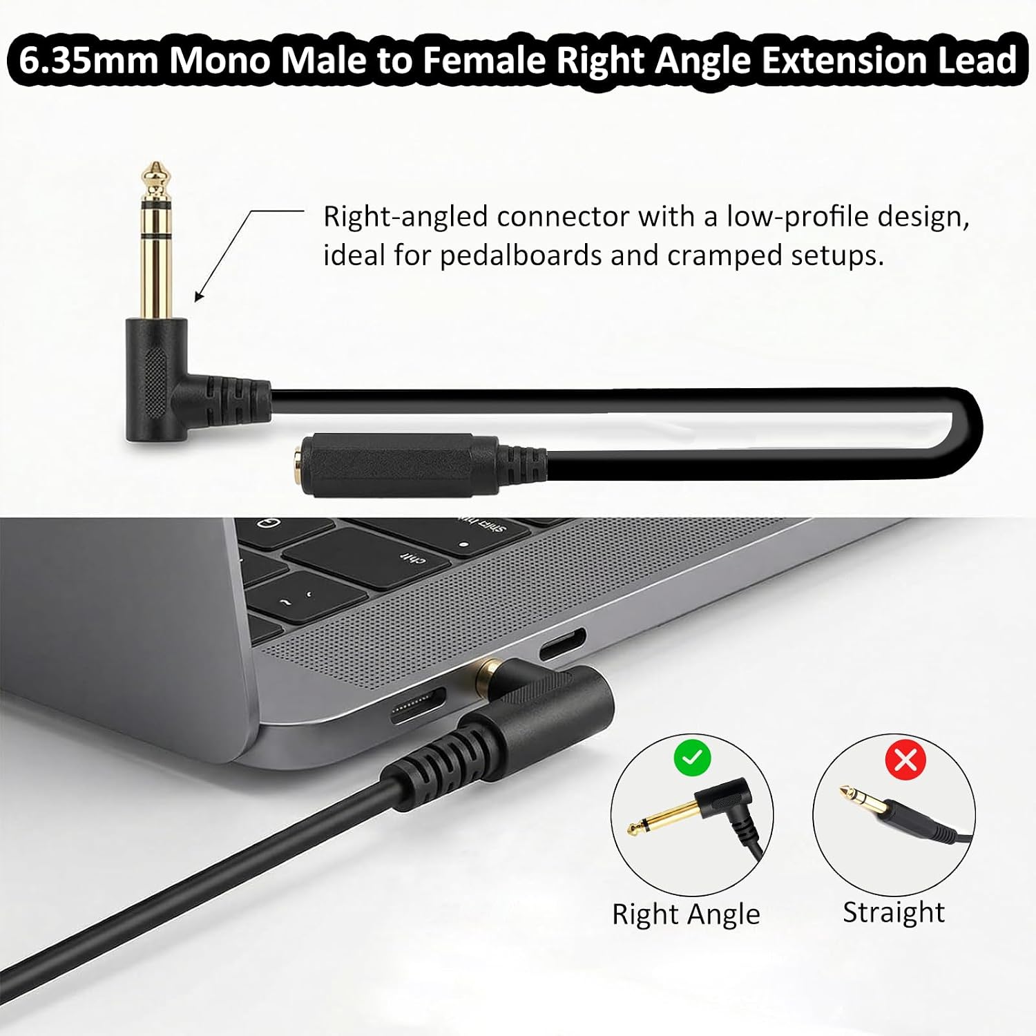 1/4 Inch 6.35mm Mono Jack Male to Female Extension Cable 50cm
