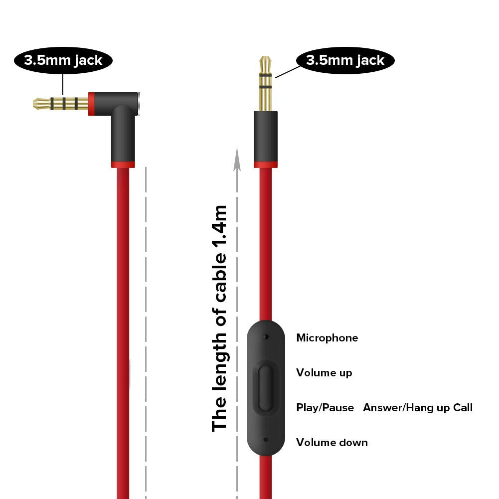 Replacement Audio Cable with Mic for Beats Solo Studio Pro Mixr