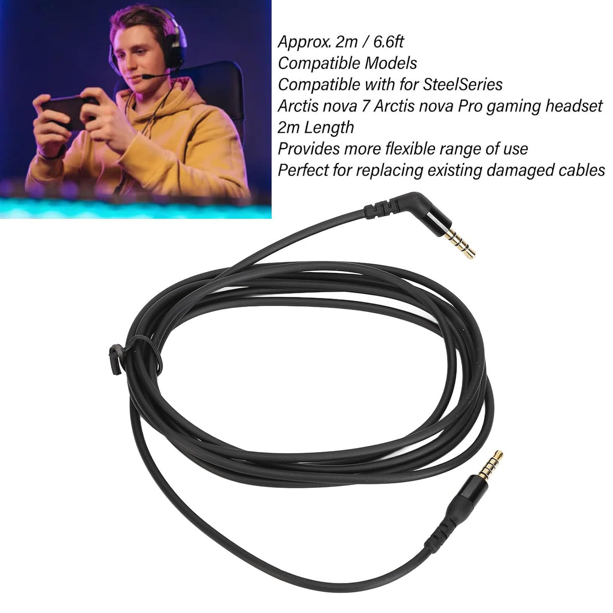 Replacement Audio Cable for SteelSeries Arctis Nova 7 Nova Pro 2m