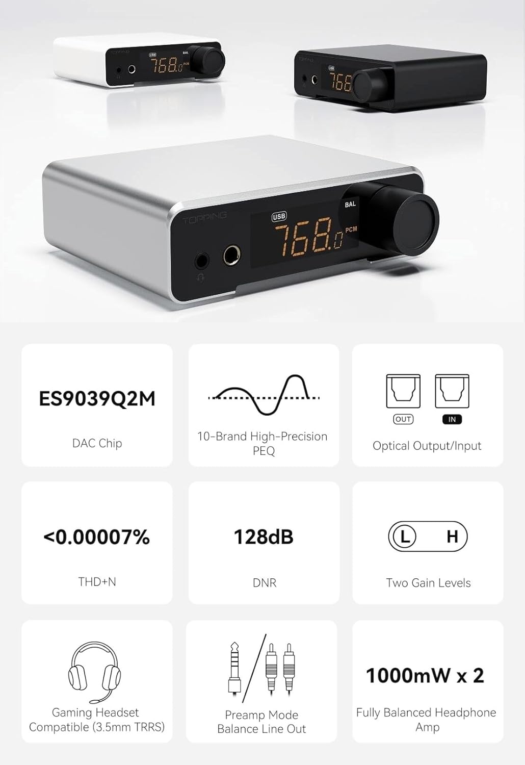 TOPPING DX1 II Gaming DAC Headphone Amp 4.4mm Balanced USB-C