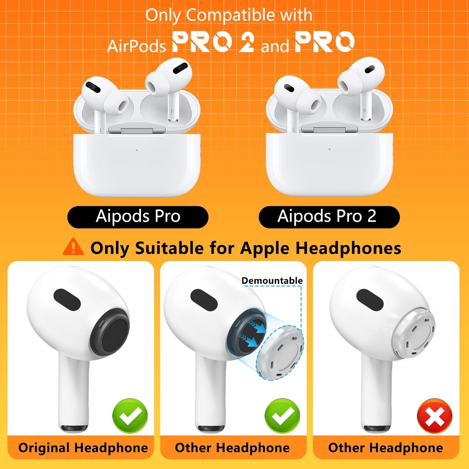 AirPods Pro Ear Tips 4 Pairs XS/S/M/L, Noise Reduction Silicone Tips