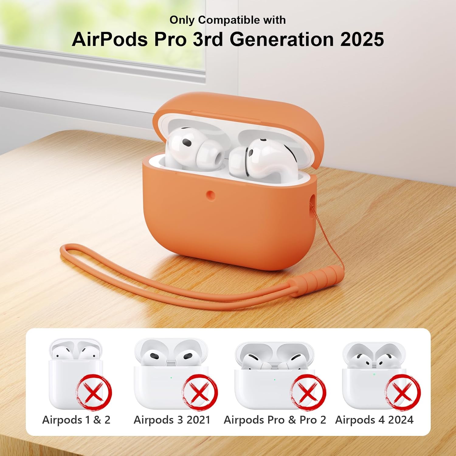 AirPods Pro 3 Case Silicone Cover with Lanyard & Cleaner Kit Orange