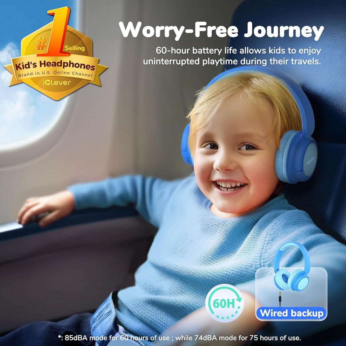iClever BTH22 Kids Wireless Headphones, 60H Playtime, Bluetooth 5.4