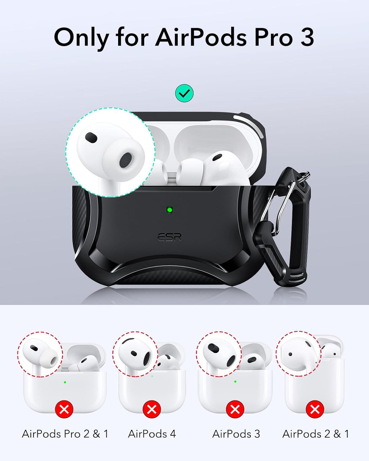 ESR AirPods Pro 3 Case 2025 MagSafe Drop Protection Cover Black