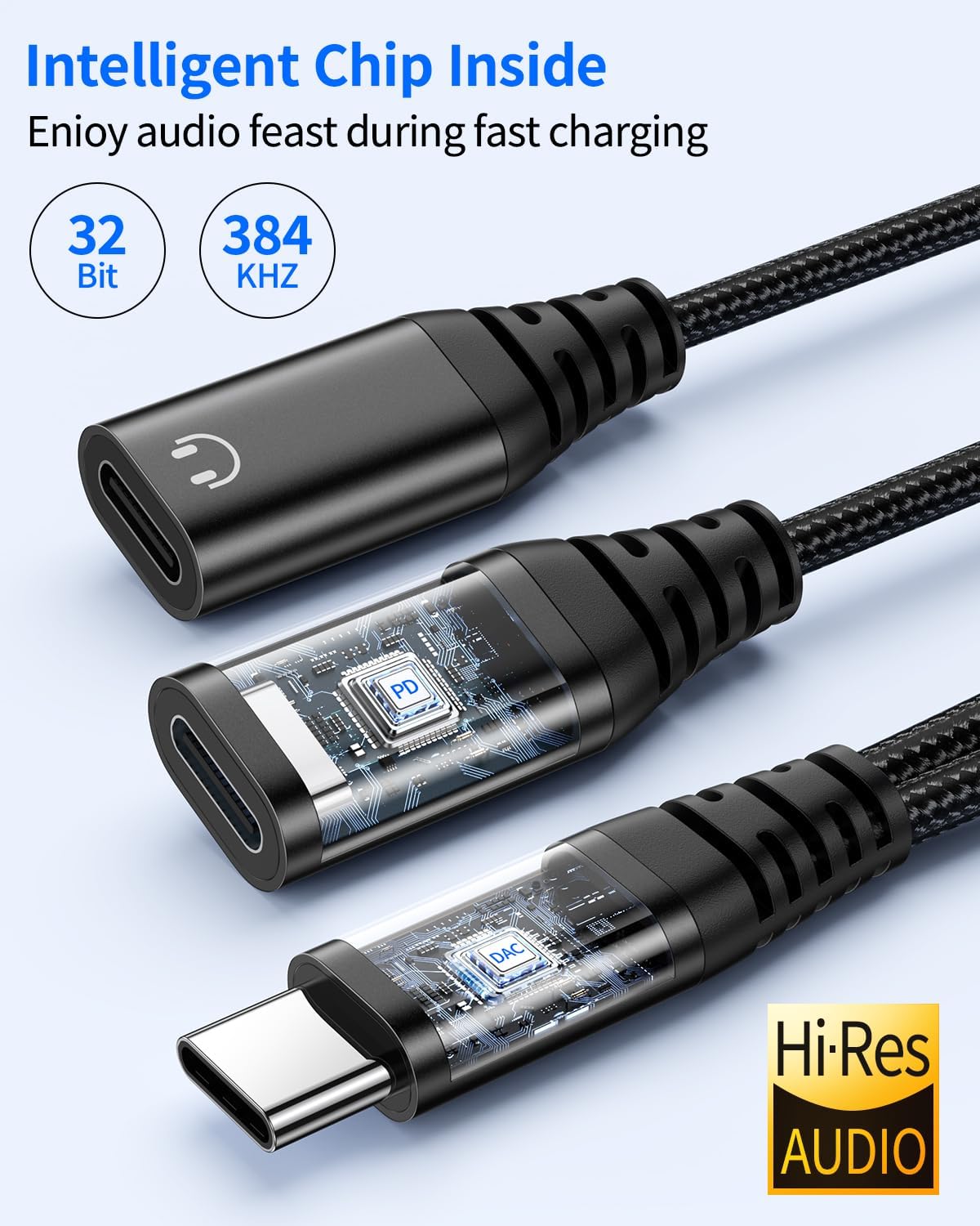 USB C Headphone Adapter with Charger, 2-in-1 Audio & Charging Splitter