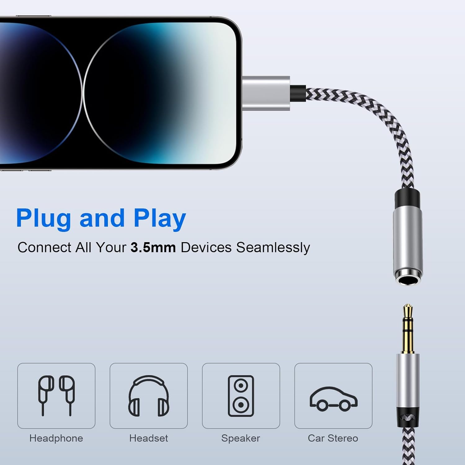 MFi Certified Lightning to 3.5mm Headphone Adapter for iPhone 2Pack