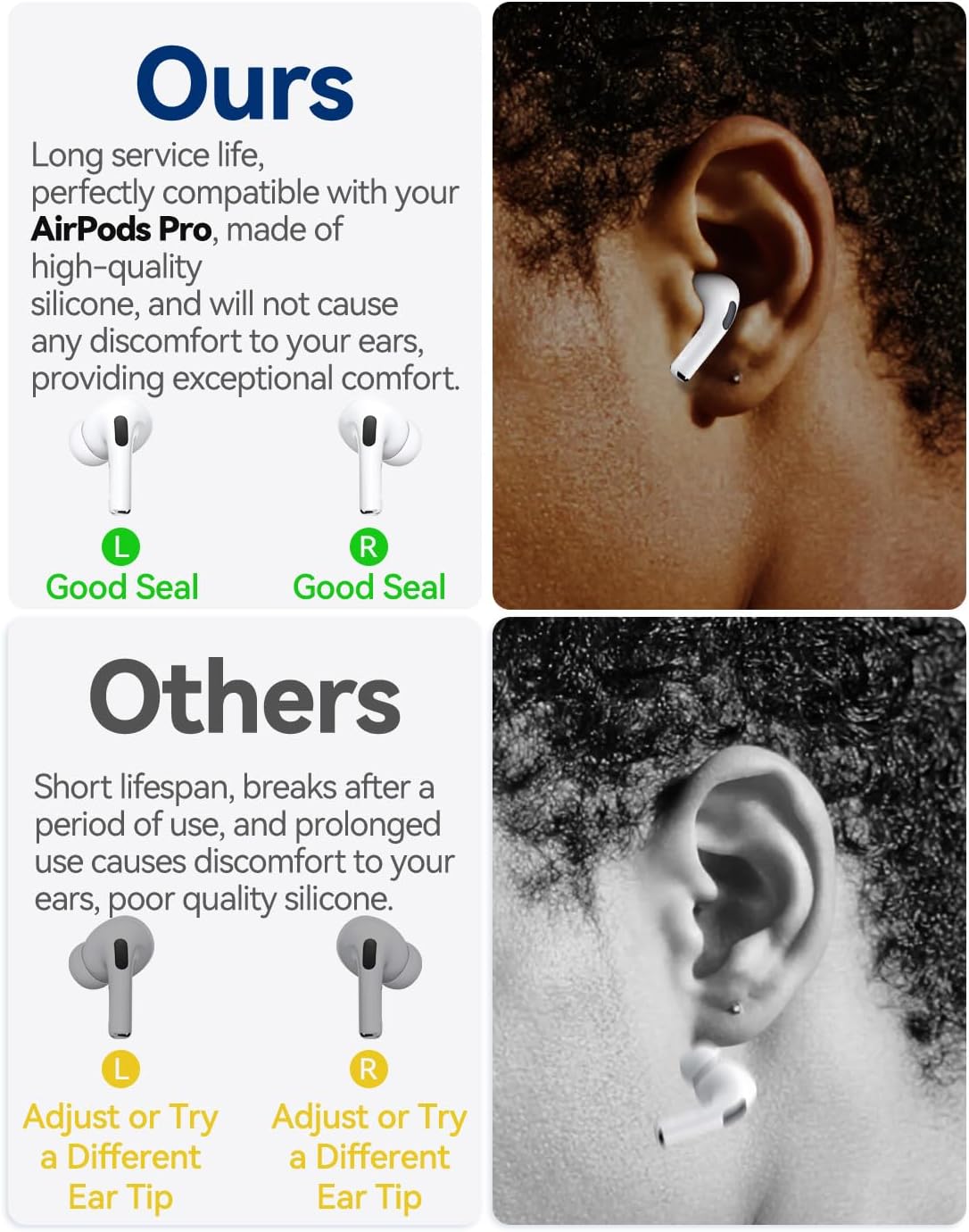4 Pairs Silicone Ear Tips for AirPods Pro 1/2 with Cleaning Kit White