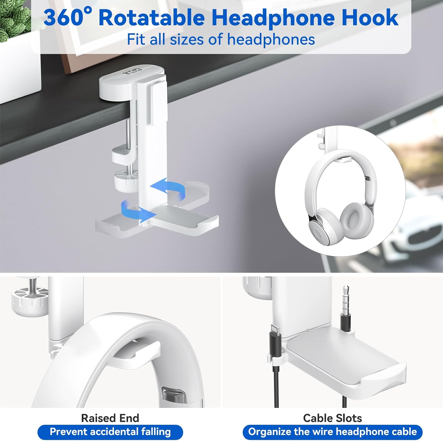 KDD 4-in-1 Desk Organizer Cup Holder Headphone Hanger White