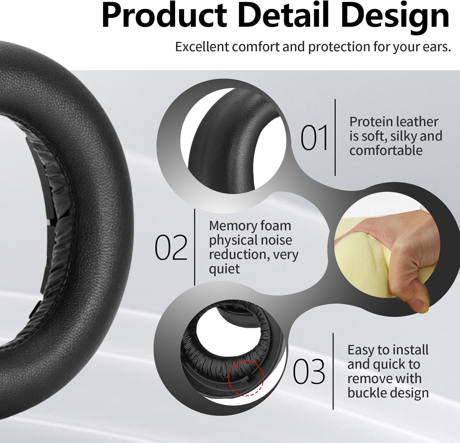 PS5 Pulse 3D Headset Replacement Ear Pads, Protein Leather, Black