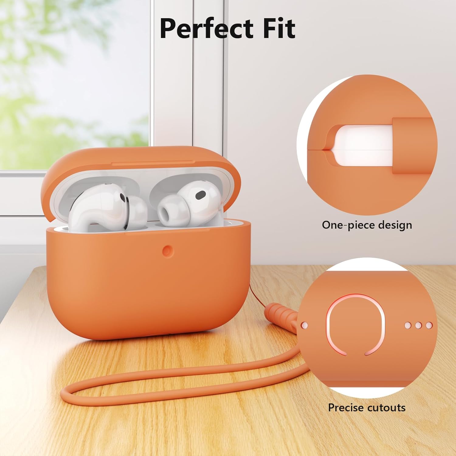 AirPods Pro 3 Case Silicone Cover with Lanyard & Cleaner Kit Orange