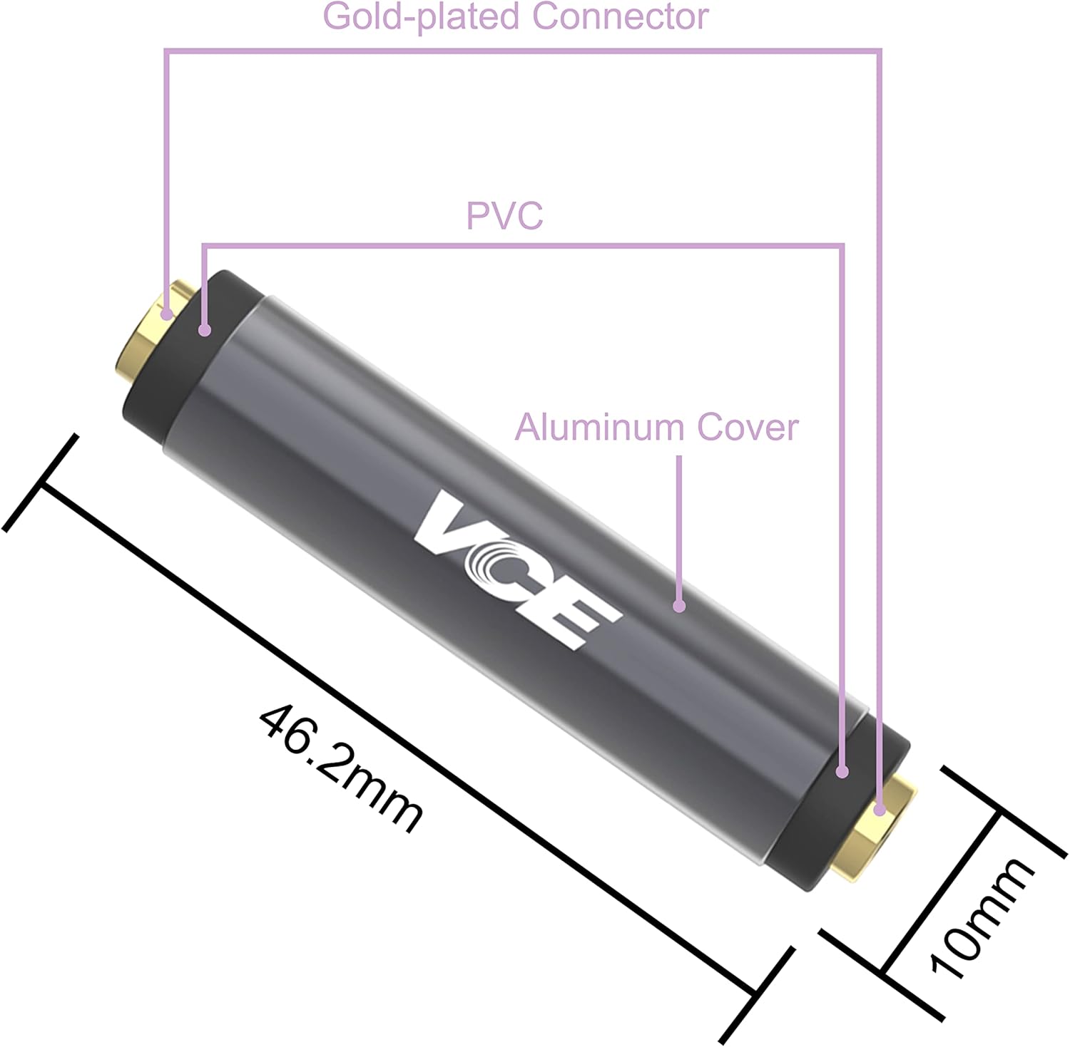 VCE 3.5mm Female to Female Aux Adapter, Gold Plated, 2-Pack, Audio Extender