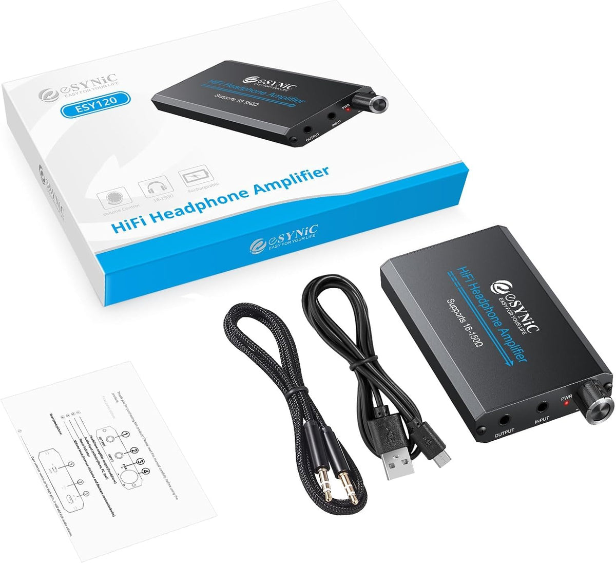 eSynic Portable Rechargeable HiFi Headphone Amplifier 3.5mm