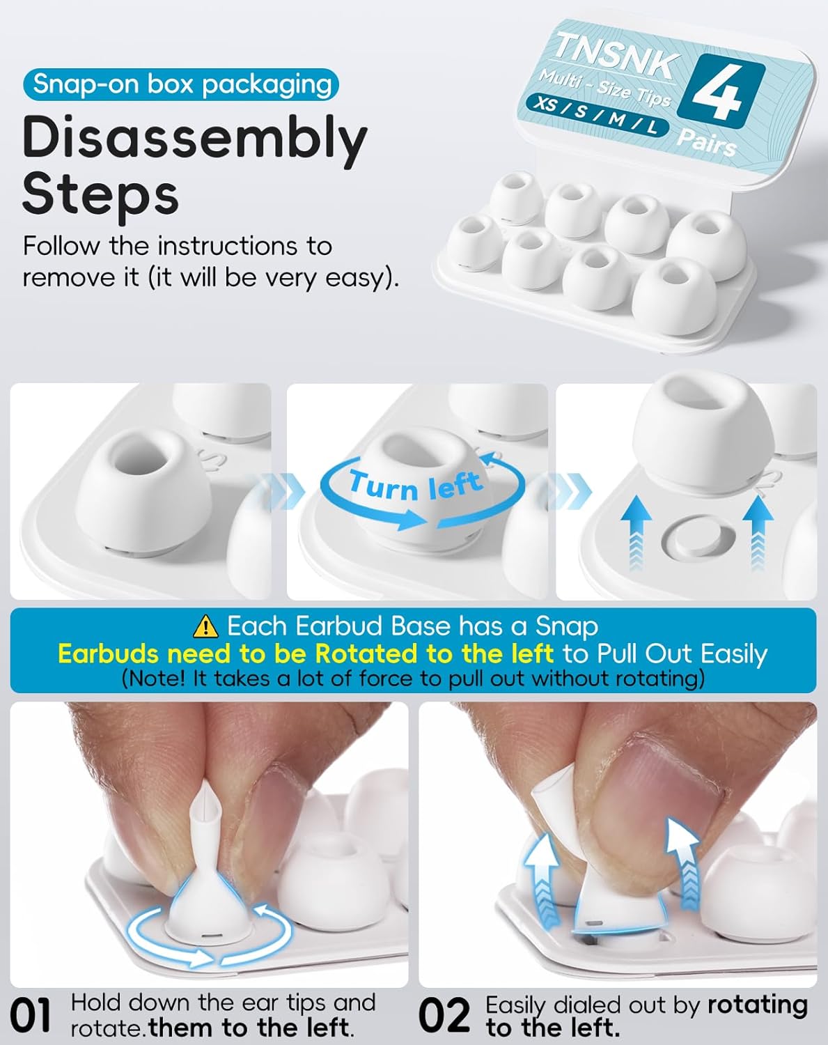 Replacement Ear Tips for AirPods Pro 1/2, XS-S-M-L with Cleaning Kit Box
