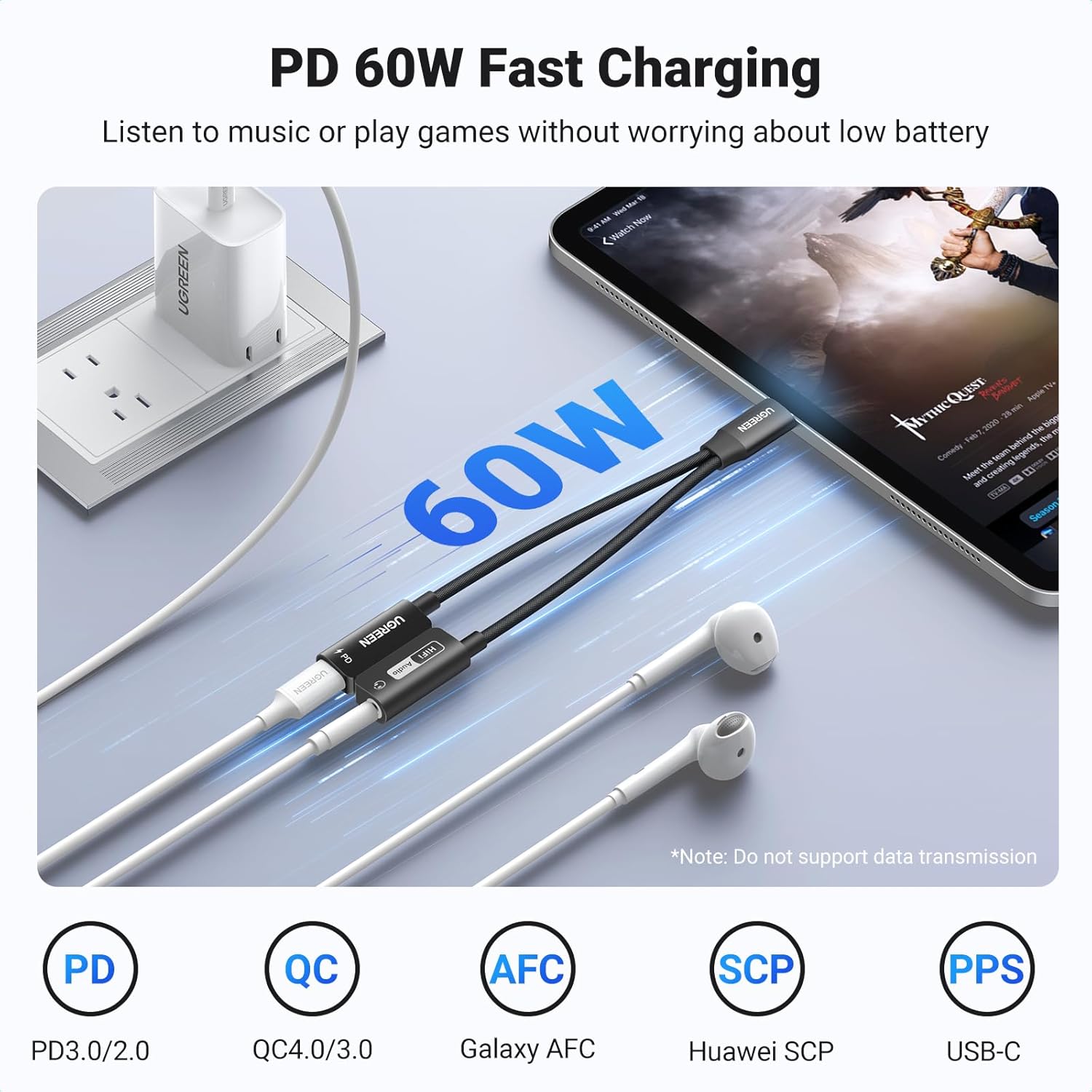 UGREEN USB-C to 3.5mm Adapter with 60W PD Fast Charging Hi-Res Audio
