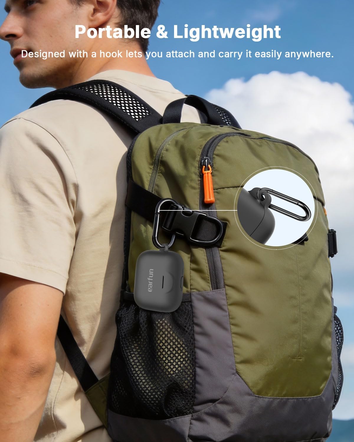 EarFun Pro 4+ Silicone Case with Carabiner & USB-C Dust Plug Black