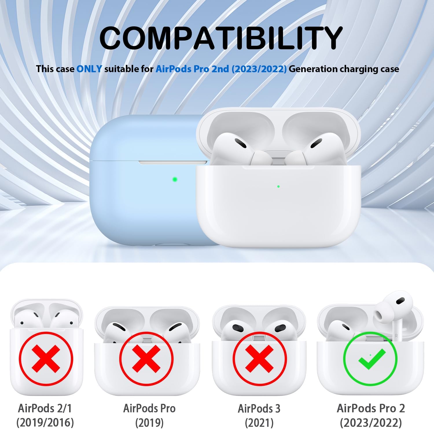 AirPods Pro 2 Case Soft Silicone Shockproof Cover Lanyard Kit Blue