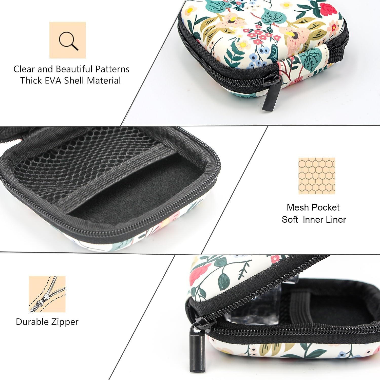 Flower Earbud Case Hard EVA Shockproof Bag for AirPods & Galaxy Buds