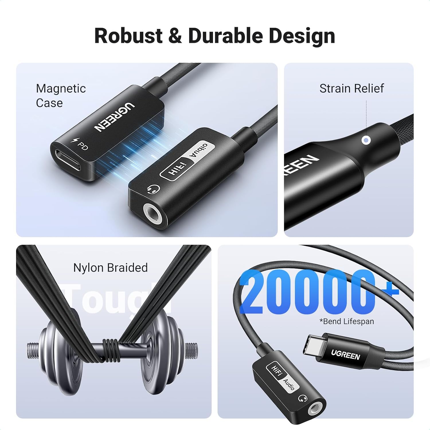 UGREEN USB-C to 3.5mm Adapter with 60W PD Fast Charging Hi-Res Audio