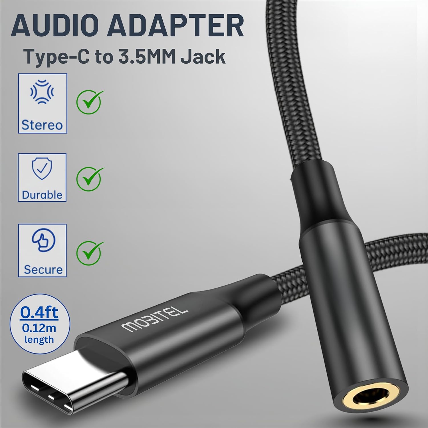 Mobitel USB C to 3.5mm Headphone Adapter with Hi-Fi DAC & Mic Support