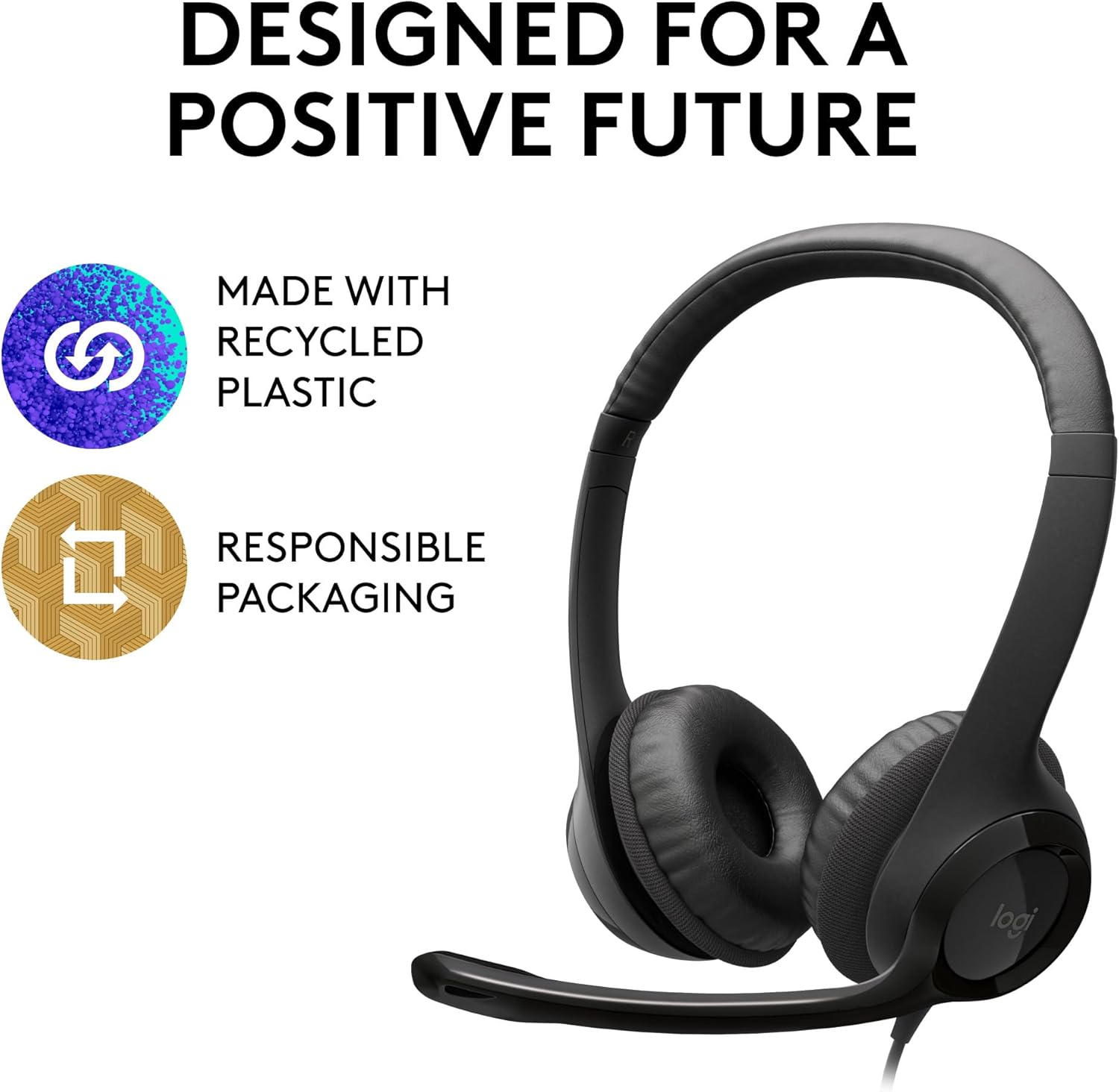 Logitech H390 USB Wired Headset with Noise Cancelling Mic Black