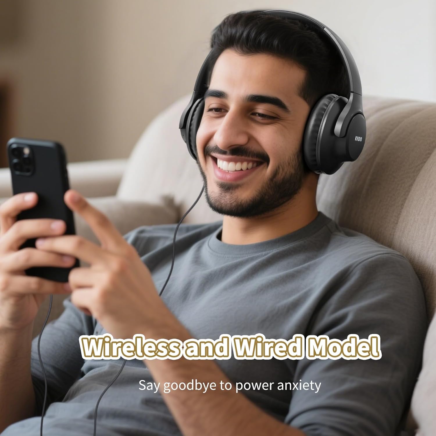Wireless Over-Ear Bluetooth Headphones, 65H Battery, Deep Bass, HiFi Sound, Mic, Black