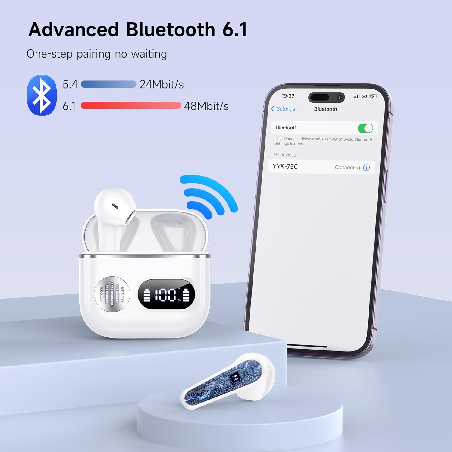 CoolJumper 2026 Bluetooth V6.1 Earbuds, Dual LED Display, Deep Bass, 48H Playtime, IP7 Waterproof (White)
