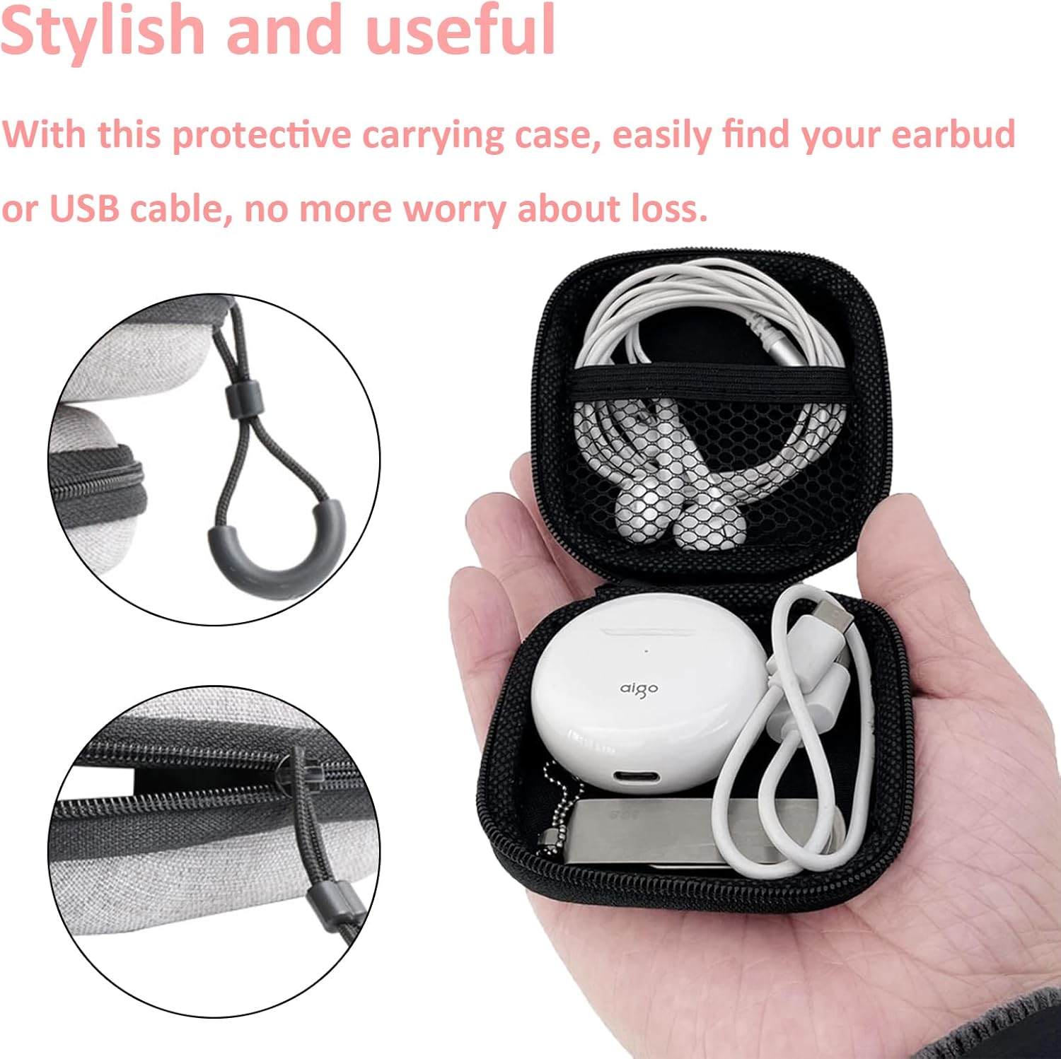 Portable EVA Headphone Storage Case Shockproof Zip Carrying Pouch